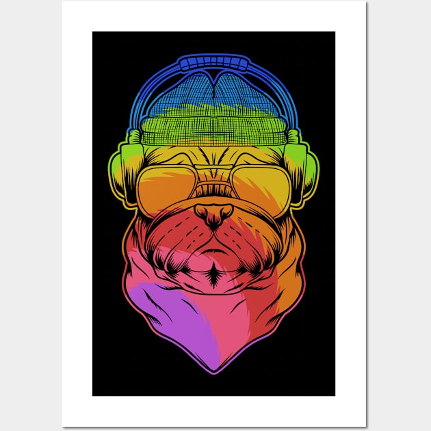 pug dog with headphone Wall Art by sharukhdesign